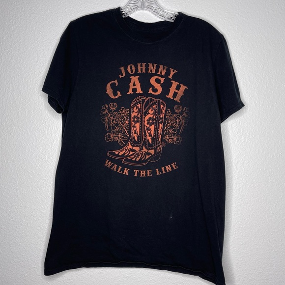 Johnny Cash Tops - Johnny Cash Walk the Line Bleached Looking Graphic T Shirt Size L